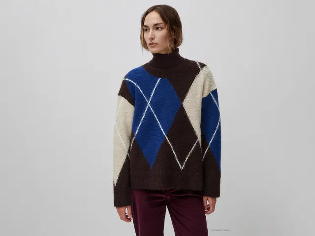 Benetton Sweaters maglione oversize rombi misto lana taglia M