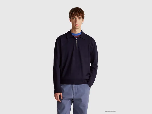 United Colors of Benetton Polo Maglia Viscosa Zip Ecovero