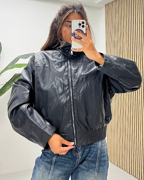 Sottosopra JE711 giubbino bomber ecopelle nero SM