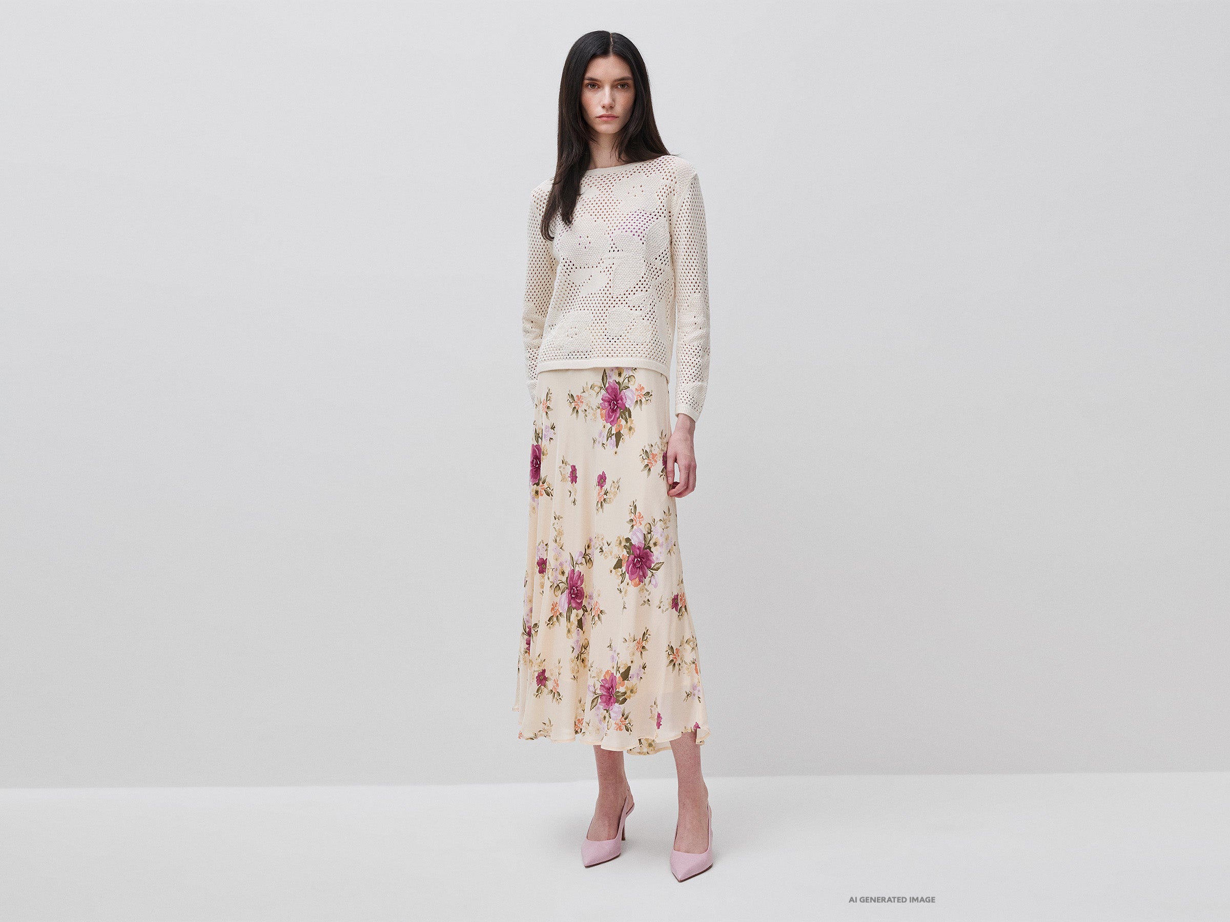 United Colors of Benetton Maglione Traforato Fiori cotone scollo barca