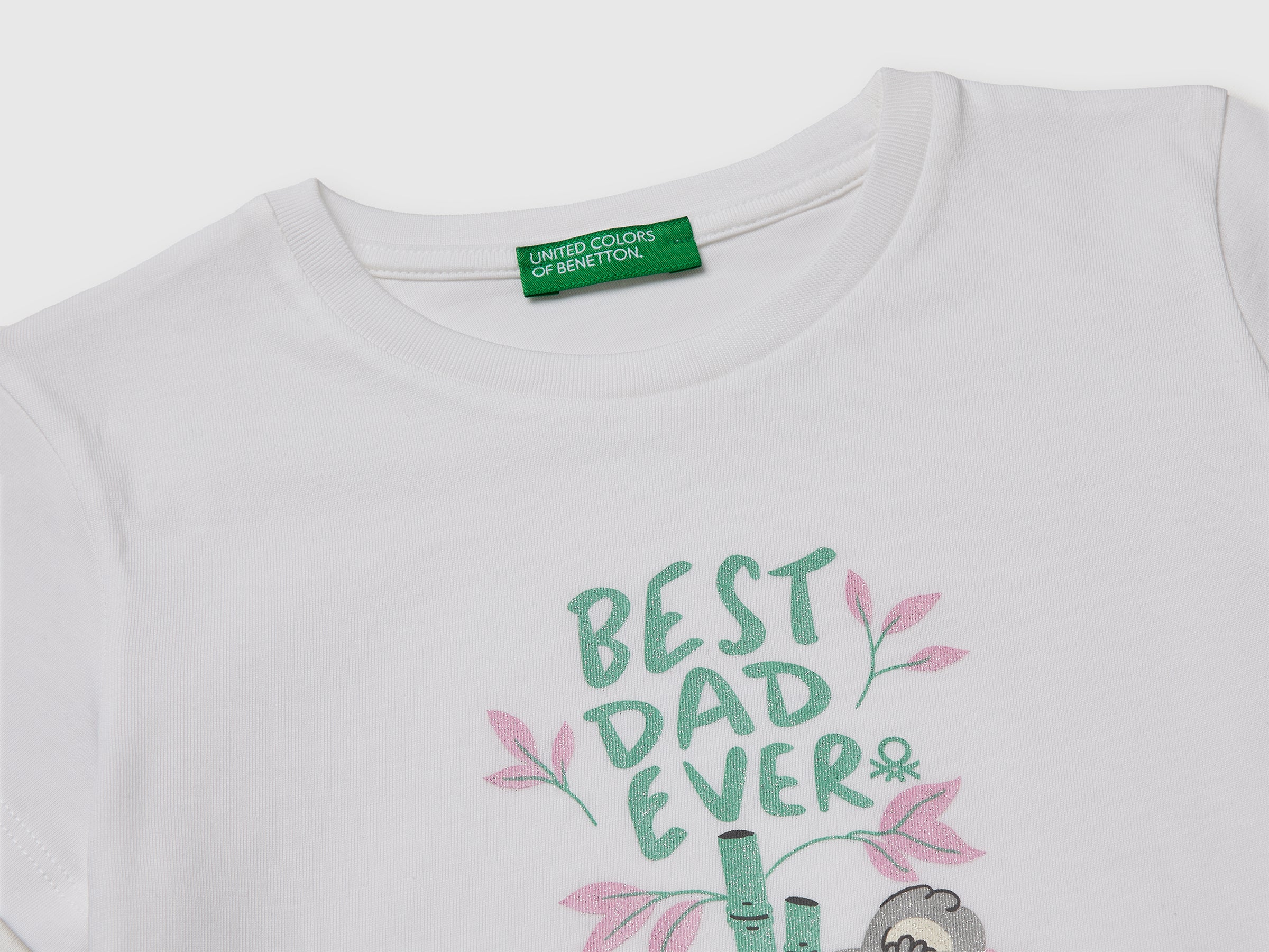 United Colors of Benetton T-Shirt Bambina Cotone Bio Stampa Glitter