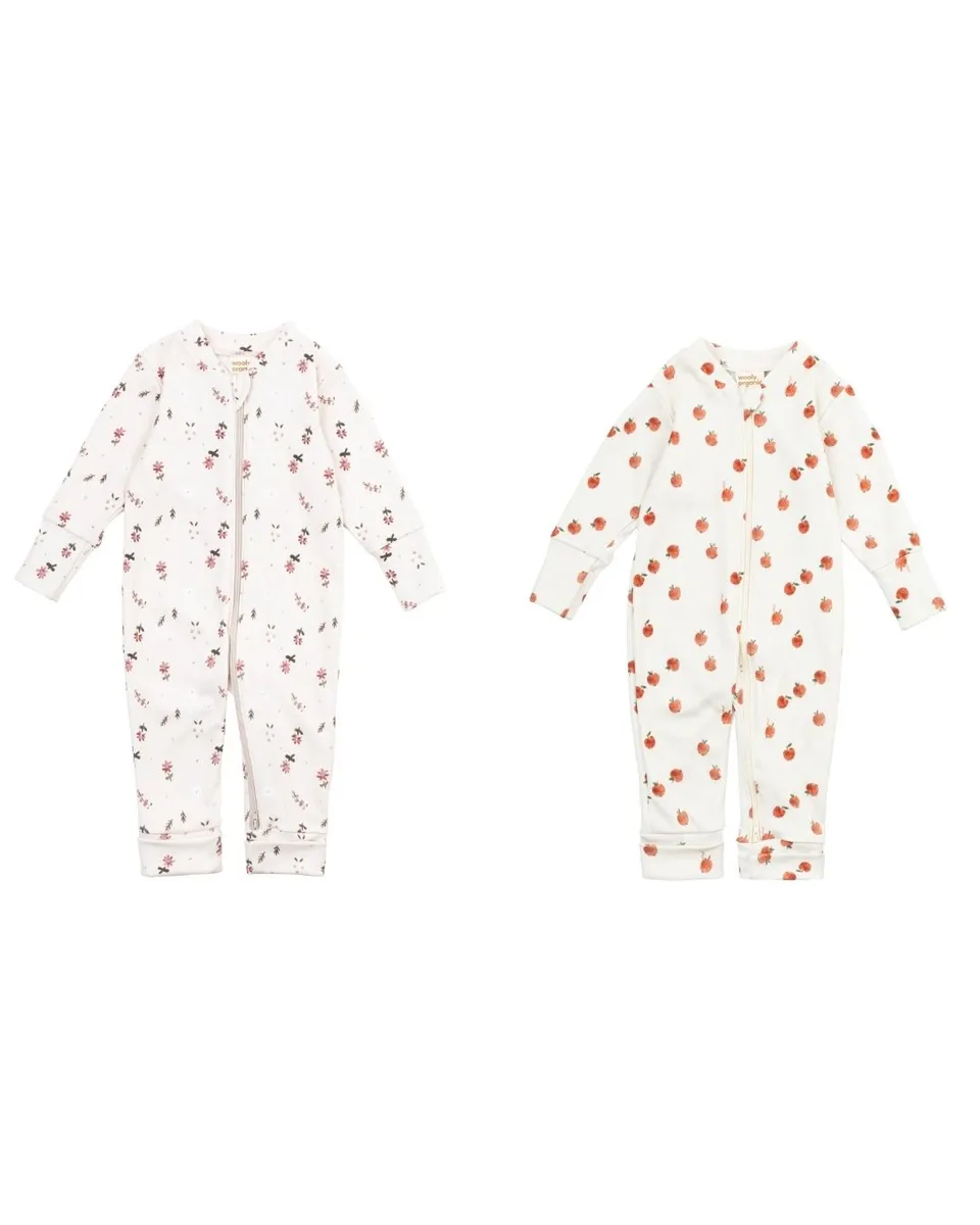 Woolly Organic Baby Sleepsuits tutina zip cotone bio Nordic Flora