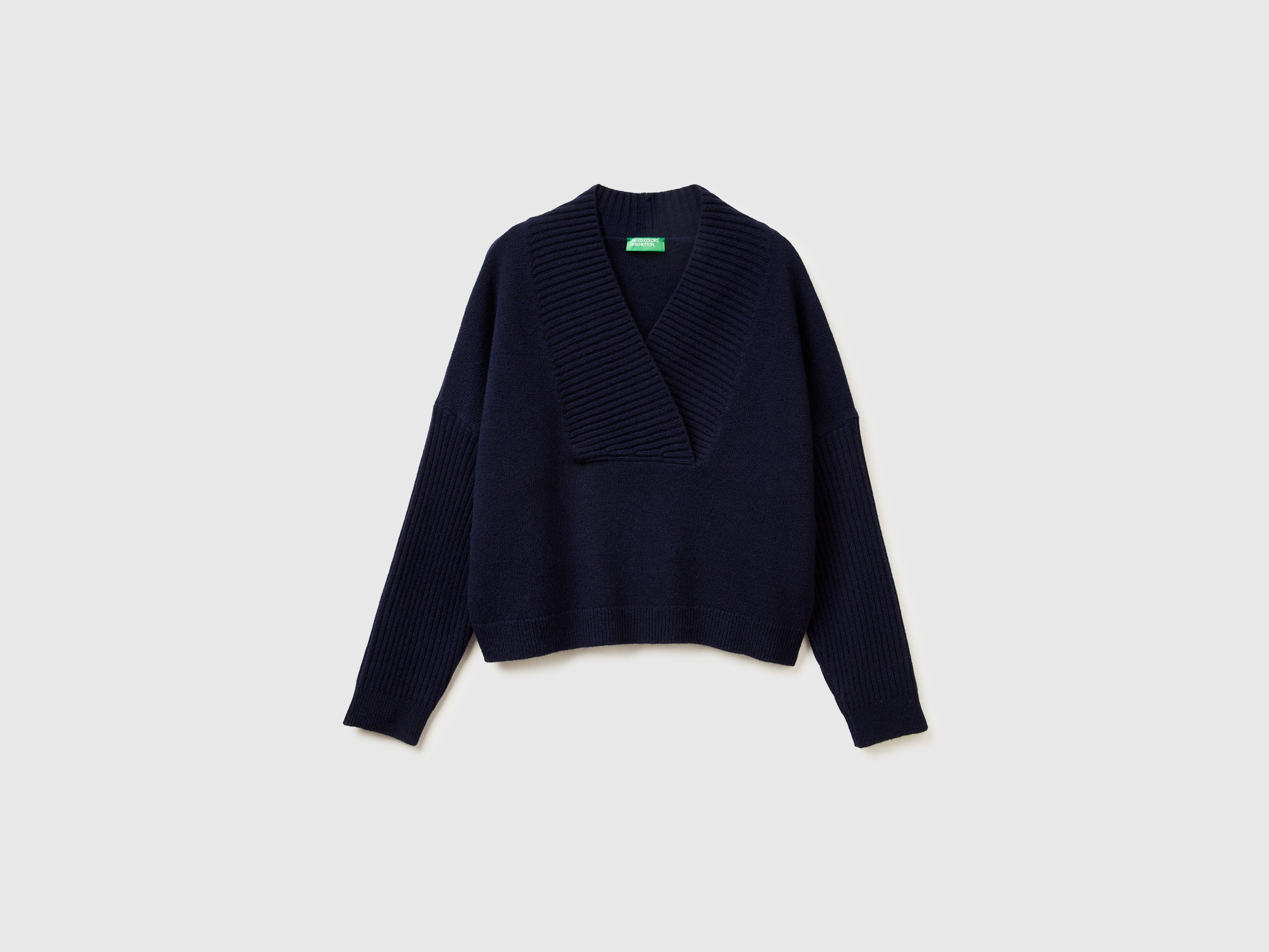 Benetton Boxy Fit V-Neck maglione lana scollo a V taglia M