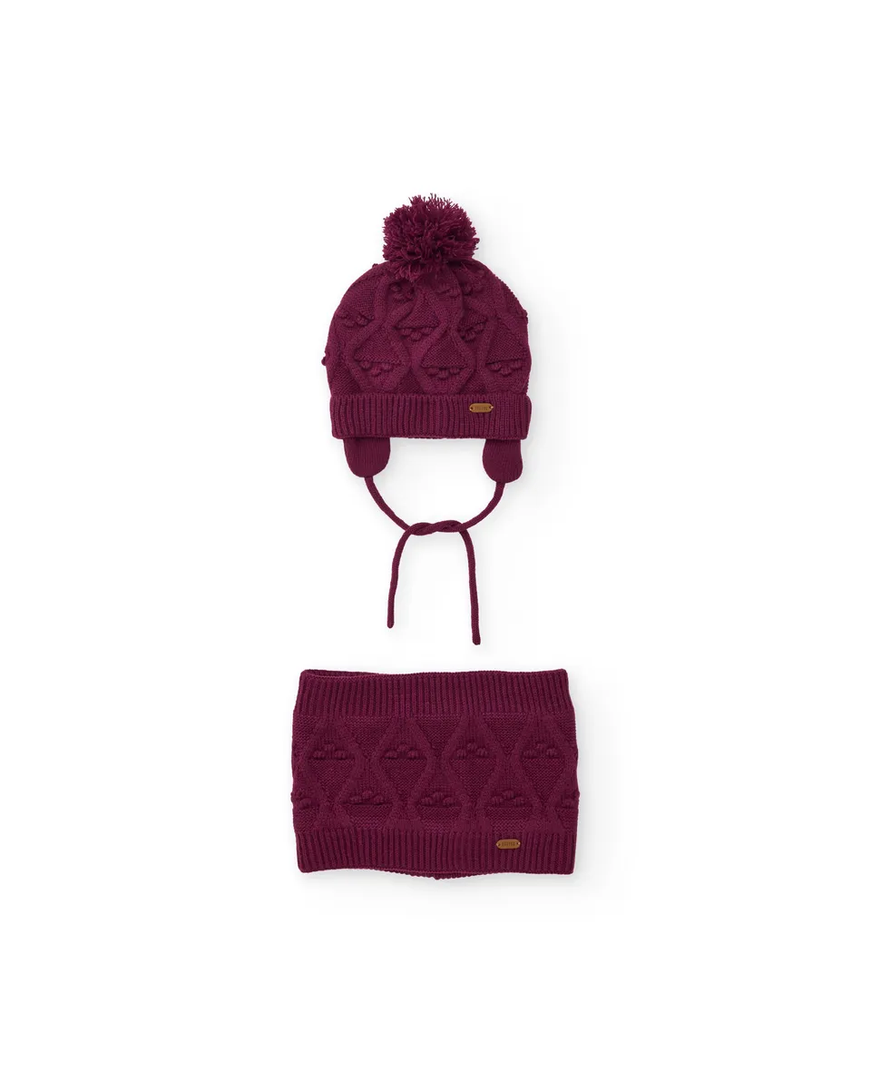 TucTuc Set Bambina Berretto Scaldacollo Bordeaux Maglia