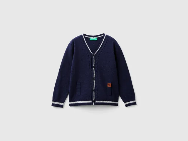 United Colors of Benetton Cardigan Lana Scollo V Bambina Tasche