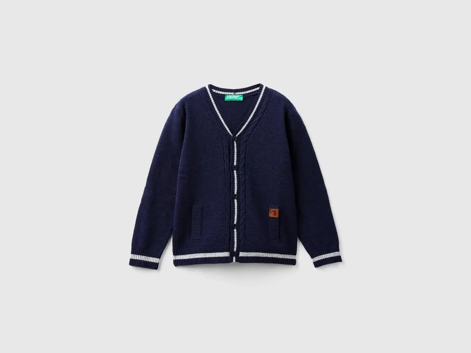 United Colors of Benetton Cardigan Lana Scollo V Bambina Tasche