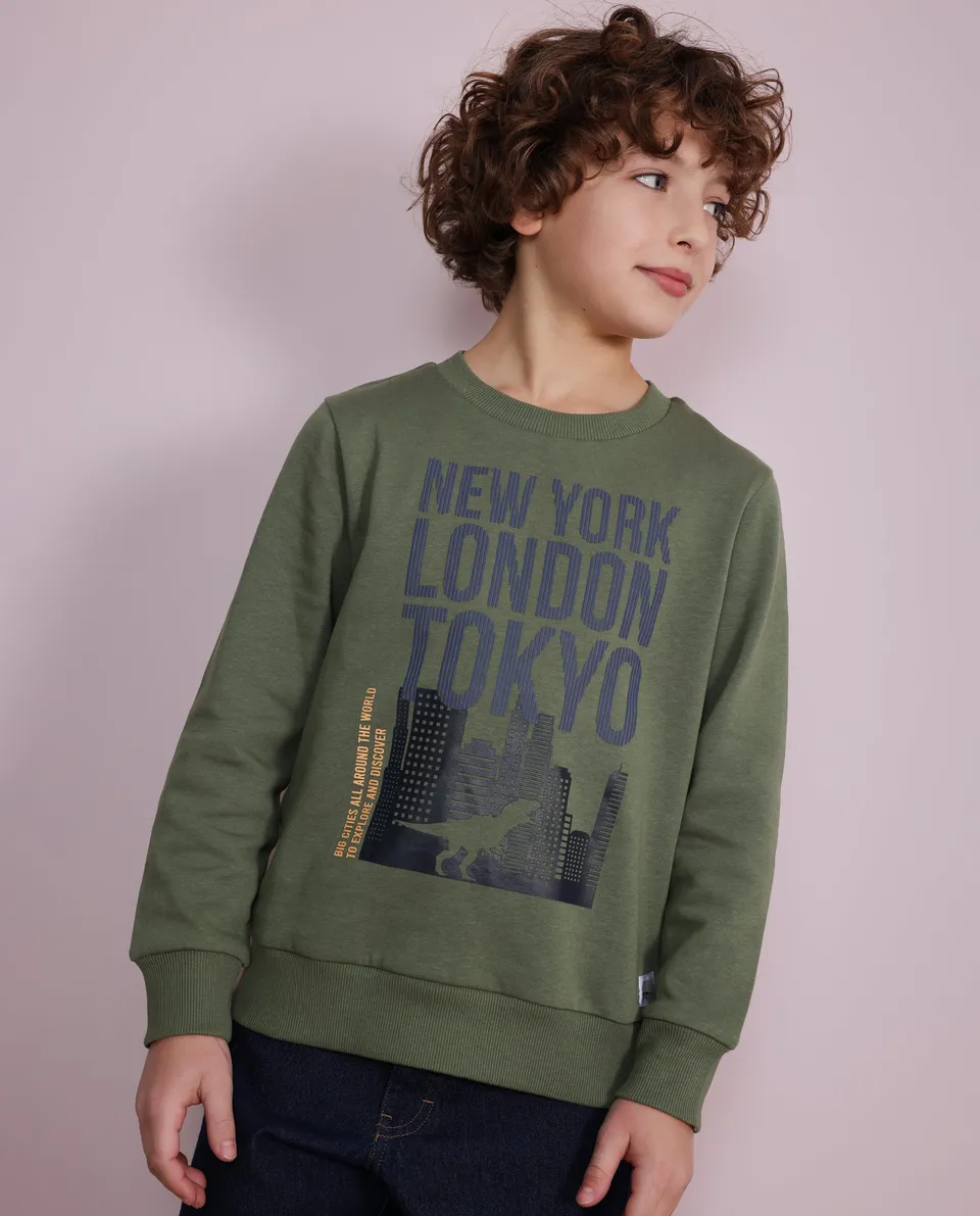 TucTuc Felpe Felpa Cotone Bambino Verde Oliva Skyline