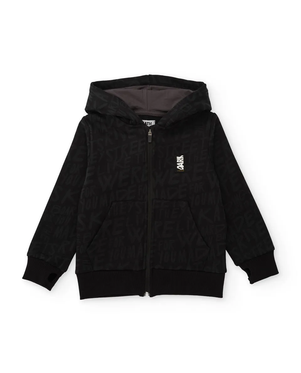 TucTuc Felpa bambino nera cotone cappuccio zip