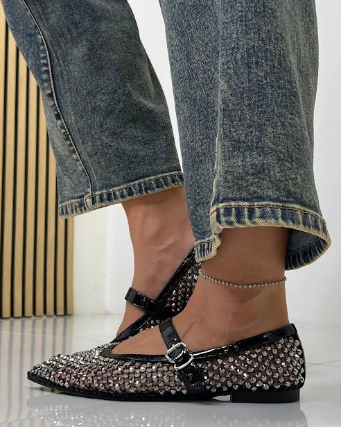 Sottosopra BM1202 Ballerine Nere 38 Rete Strass