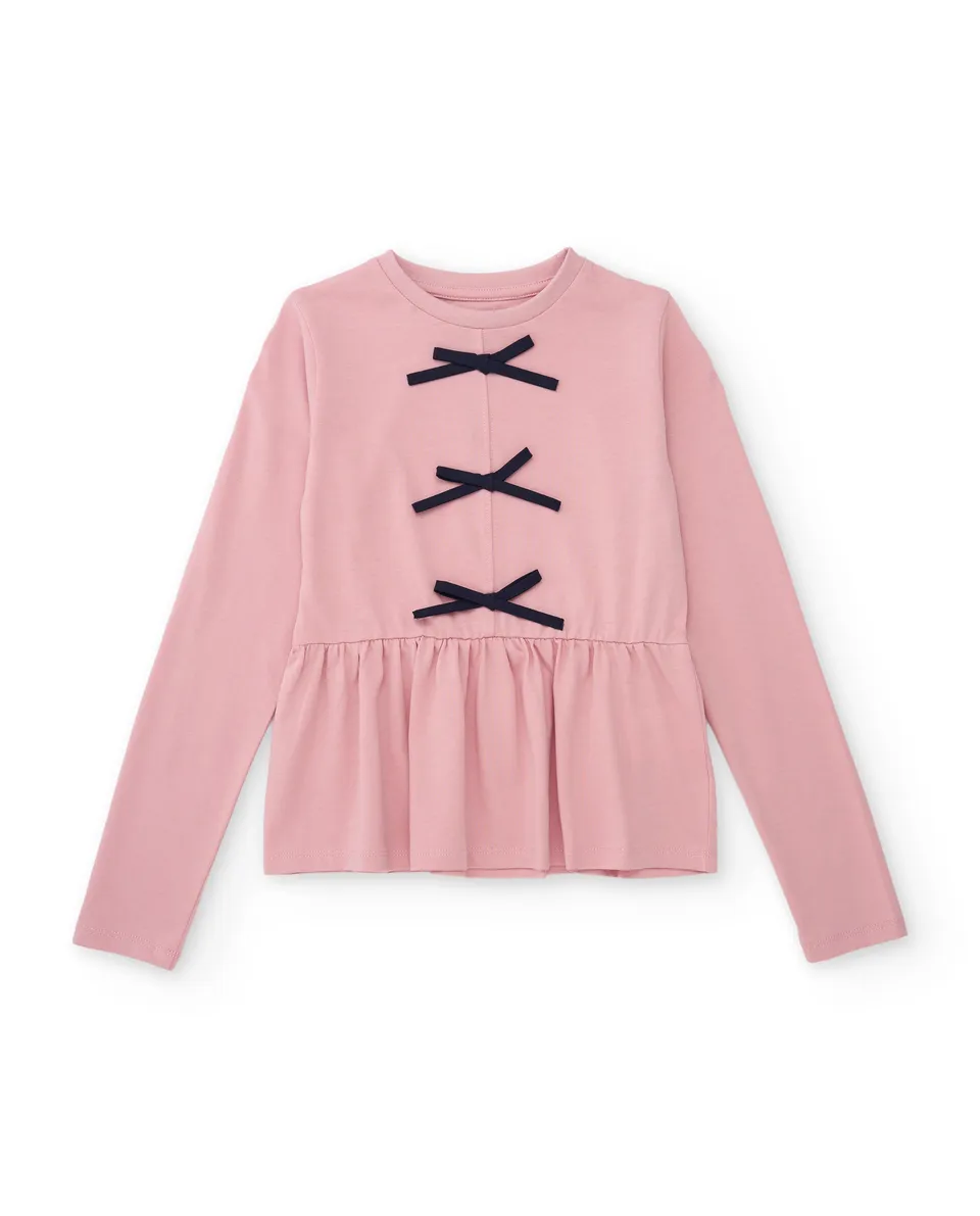 TucTuc Magliette Maglia Bambina Rosa con Fiocchi e Volant