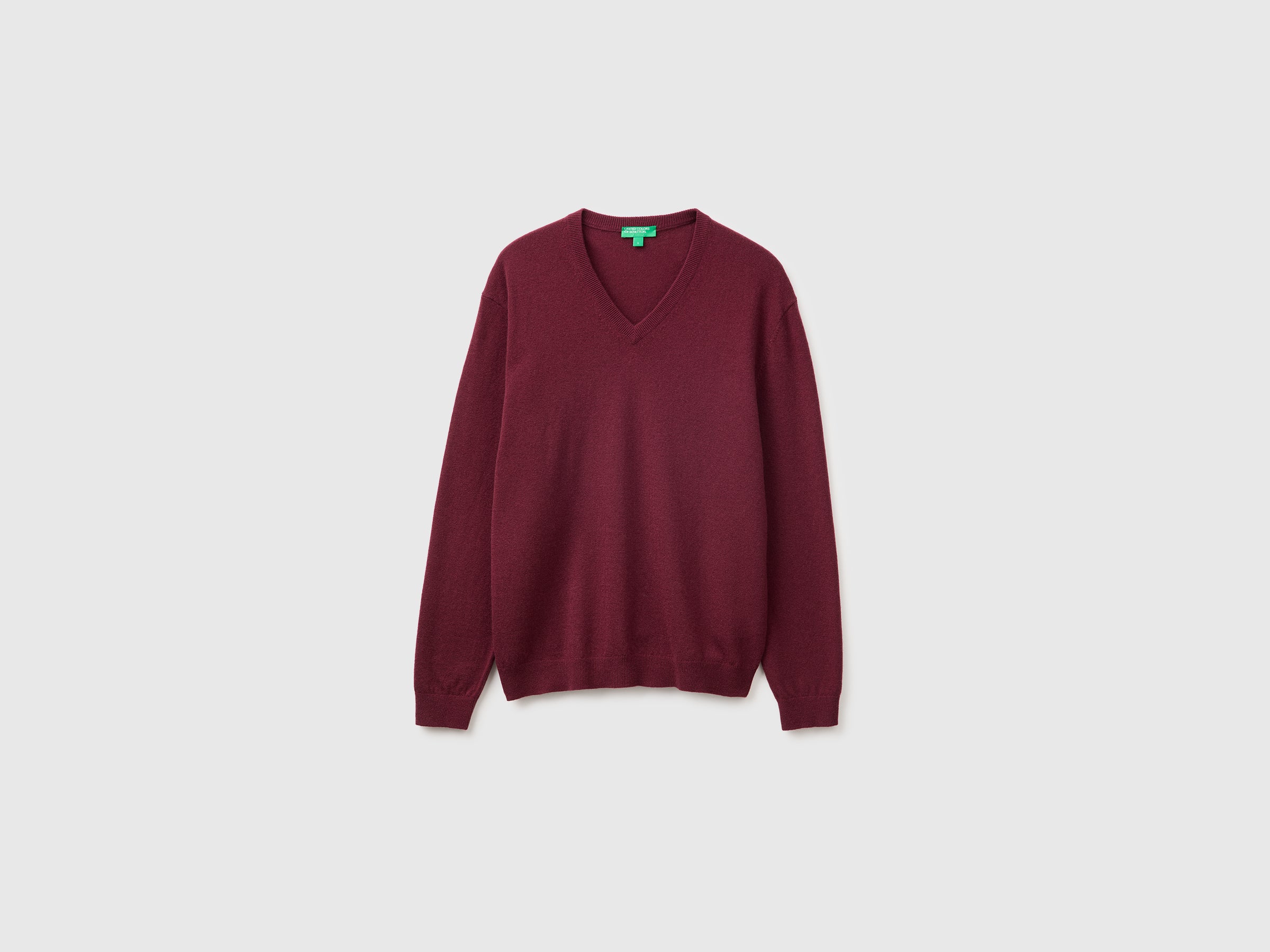 United Colors of Benetton Maglione Lana Merino Bordeaux Scollo V