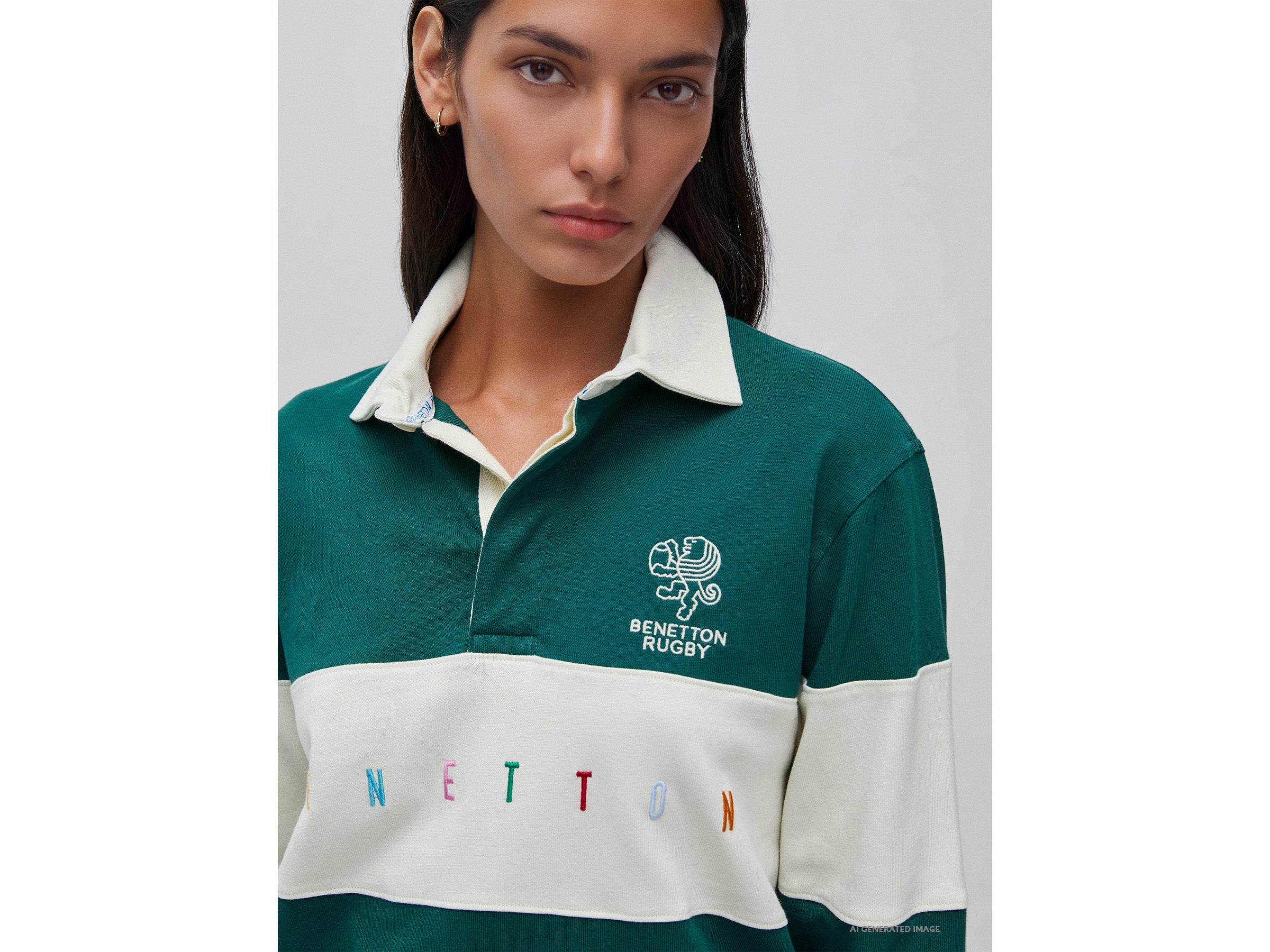United Colors of Benetton Rugby Polo Verde Scuro Cotone