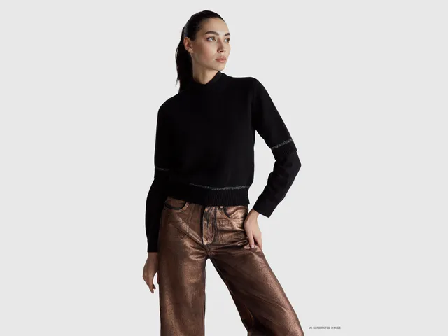 United Colors of Benetton Maglione collo manica corta paillettes M