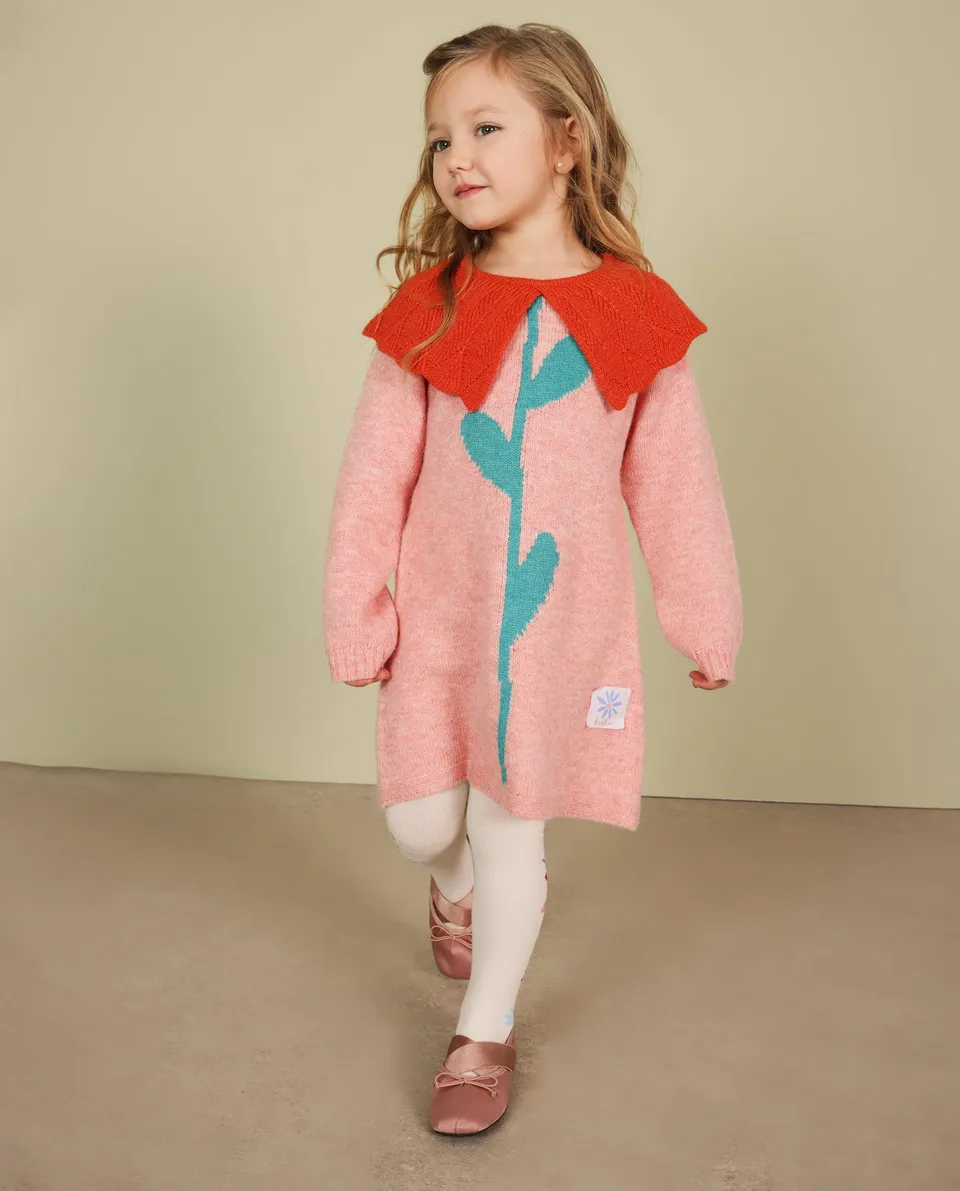 TucTuc Vestiti Vestito bambina maglia rosa collo rosso