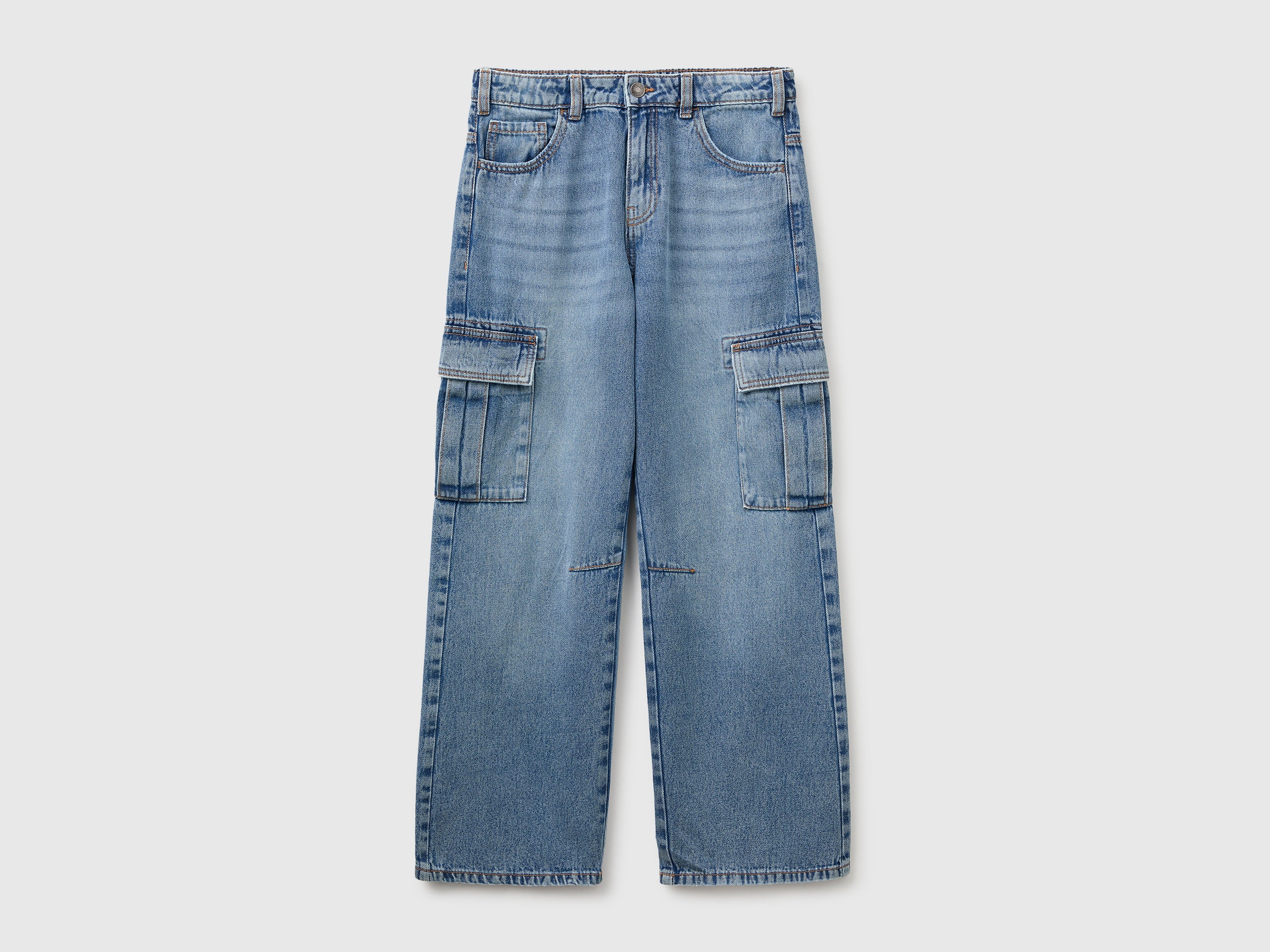 Benetton Cargo jeans loose denim cotone tasche L