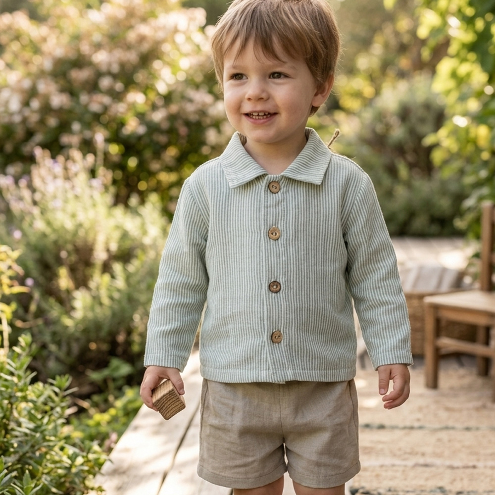 Petite Citrouille Antonin camicia neonato cotone verde righe