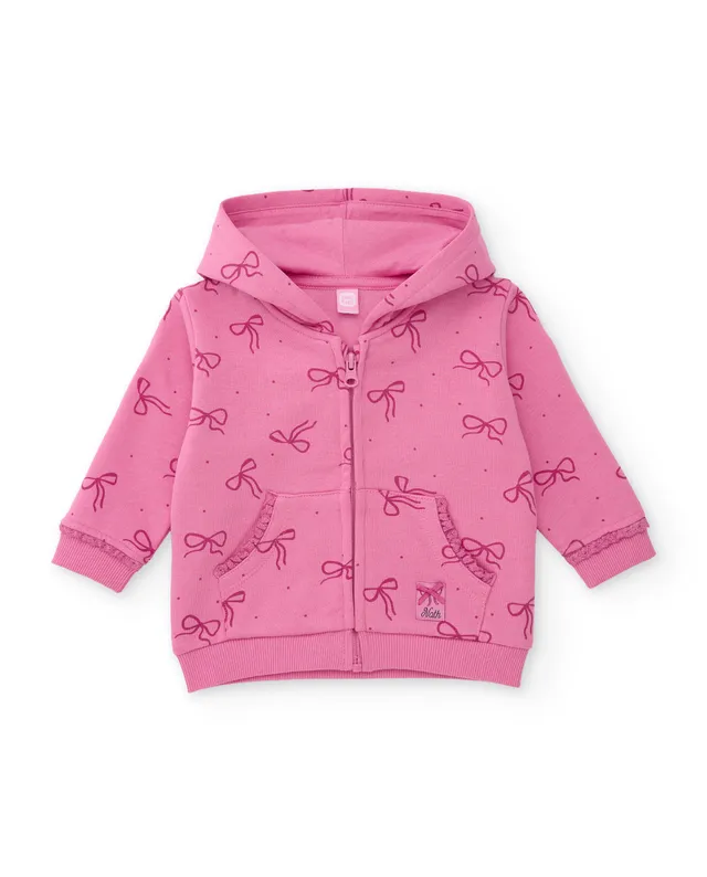 TucTuc Felpe Felpa bambina rosa zip cappuccio fiocchi