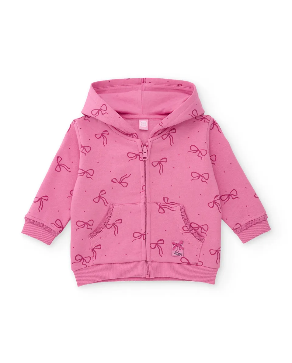 TucTuc Felpe Felpa bambina rosa zip cappuccio fiocchi