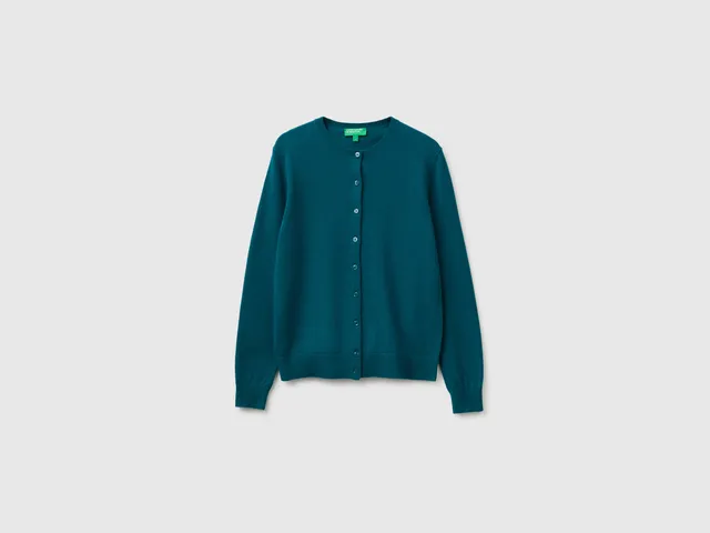 United Colors of Benetton Cardigan donna lana merino verde taglia M