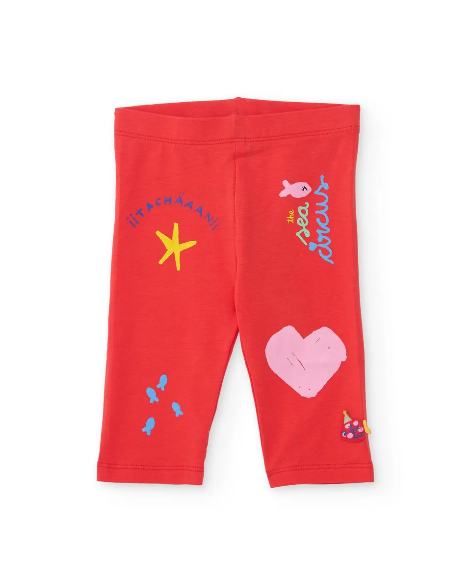 TucTuc Leggings Bambina Rosso con Stampe Cotone