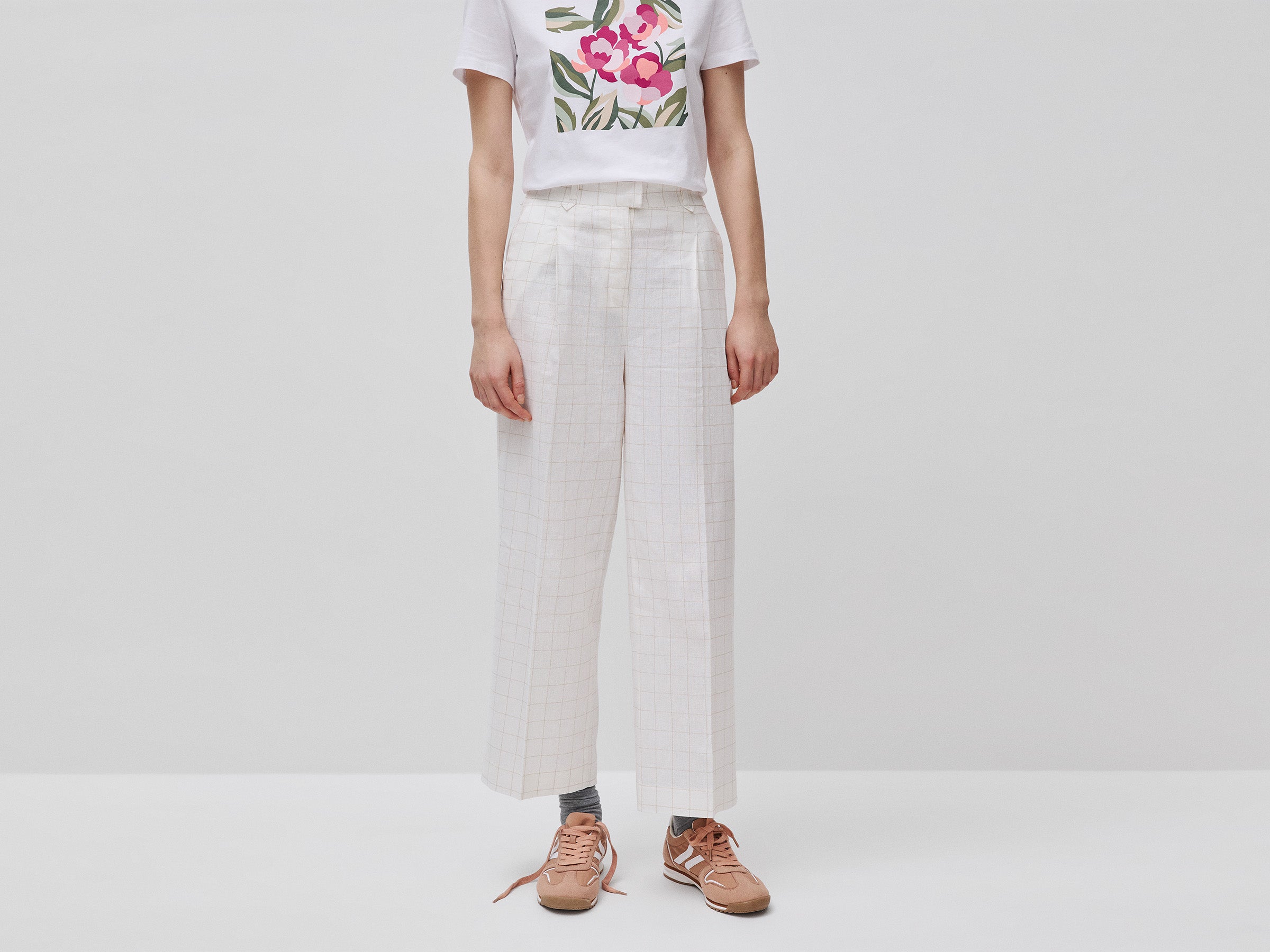 United Colors of Benetton Pantaloni Quadri Lino Taglia 36