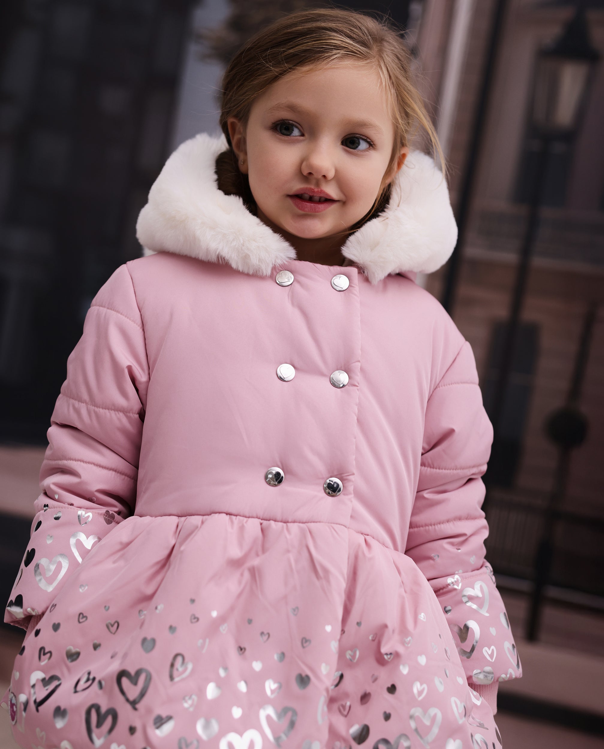 TucTuc Cappotti Piumino Bambina Rosa Stampa Cuori Cappuccio