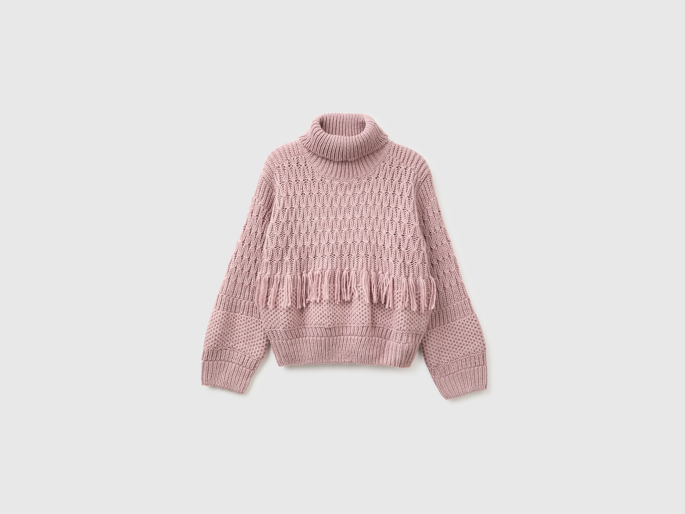 Benetton Fringed maglione lana collo alto con frange