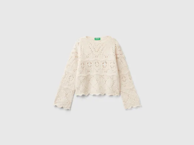 Benetton maglione pizzo traforato misto lana taglia S