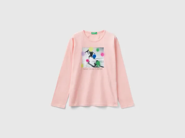 United Colors of Benetton T-shirt stampa foto maglietta cotone manica lunga