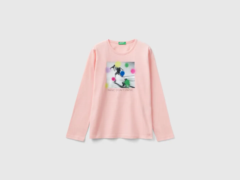 United Colors of Benetton T-shirt stampa foto maglietta cotone manica lunga