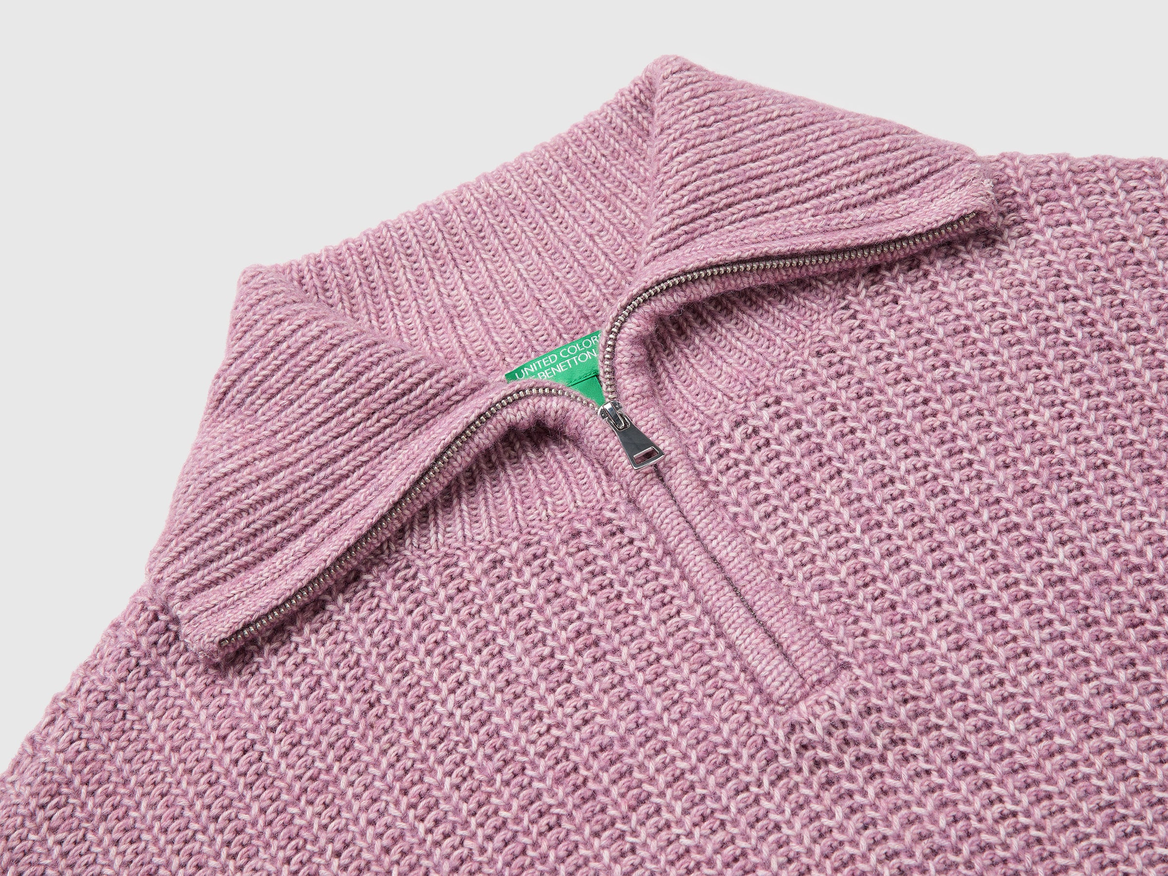 Benetton Maglione Collo Alto Mezza Zip Melange