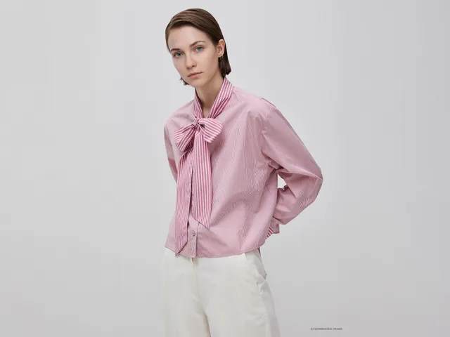 Benetton Striped crop shirt camicia cotone donna