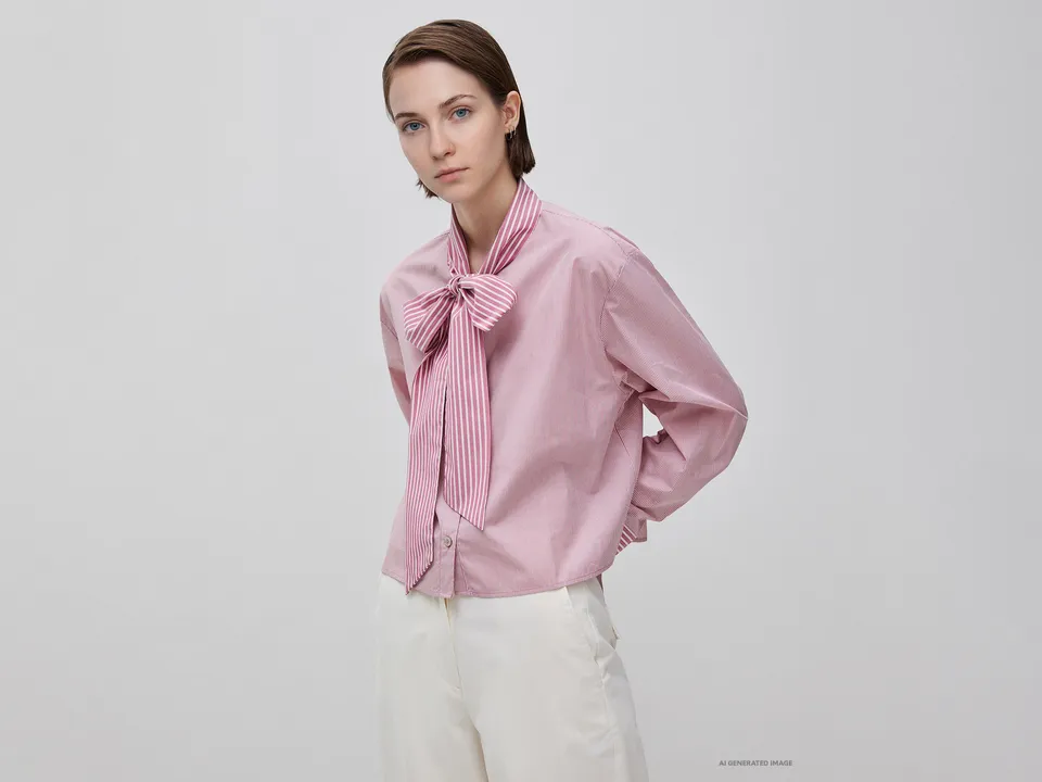 Benetton Striped crop shirt camicia cotone donna