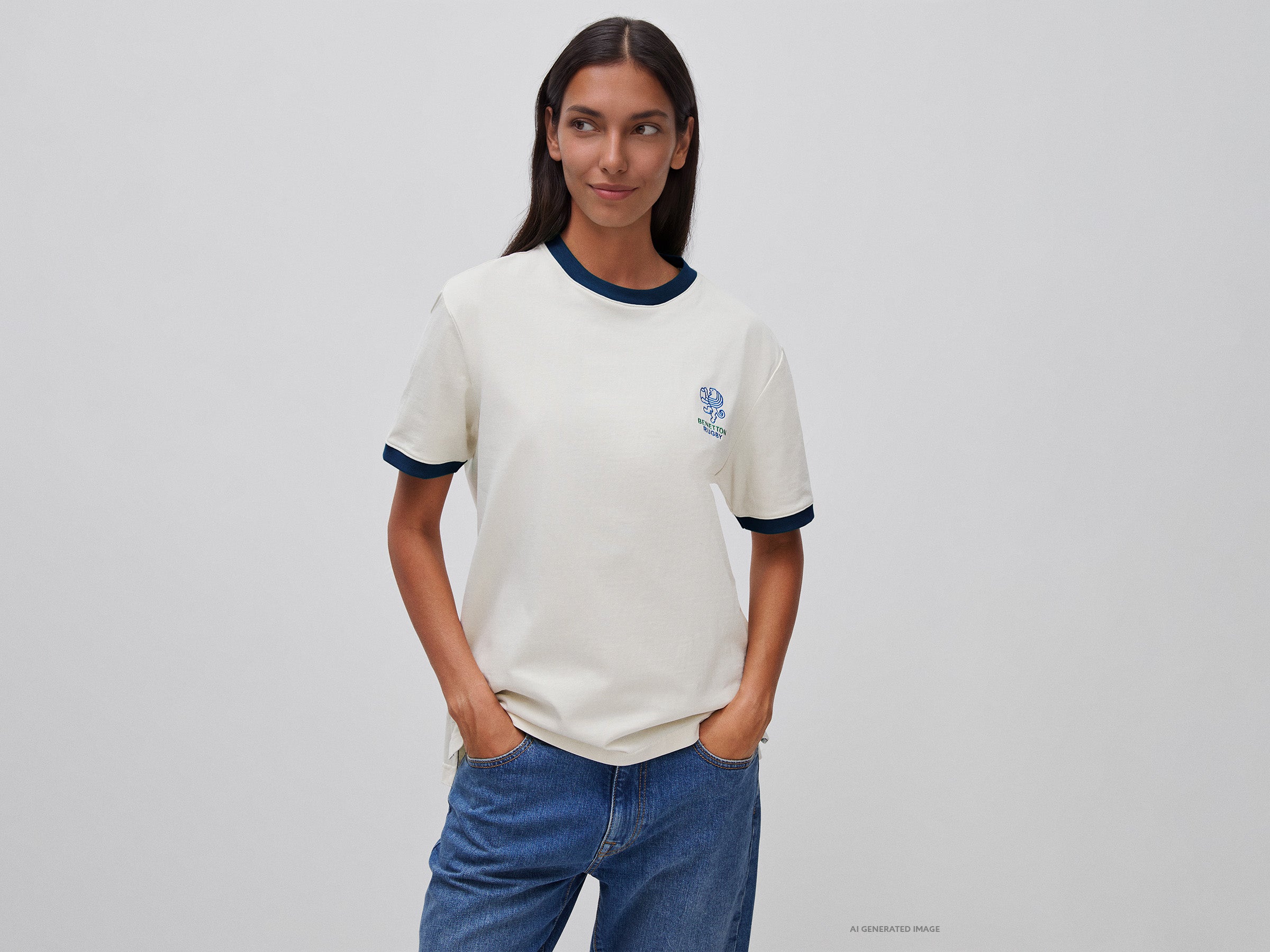United Colors of Benetton Rugby T-shirt Cotone M Bianca