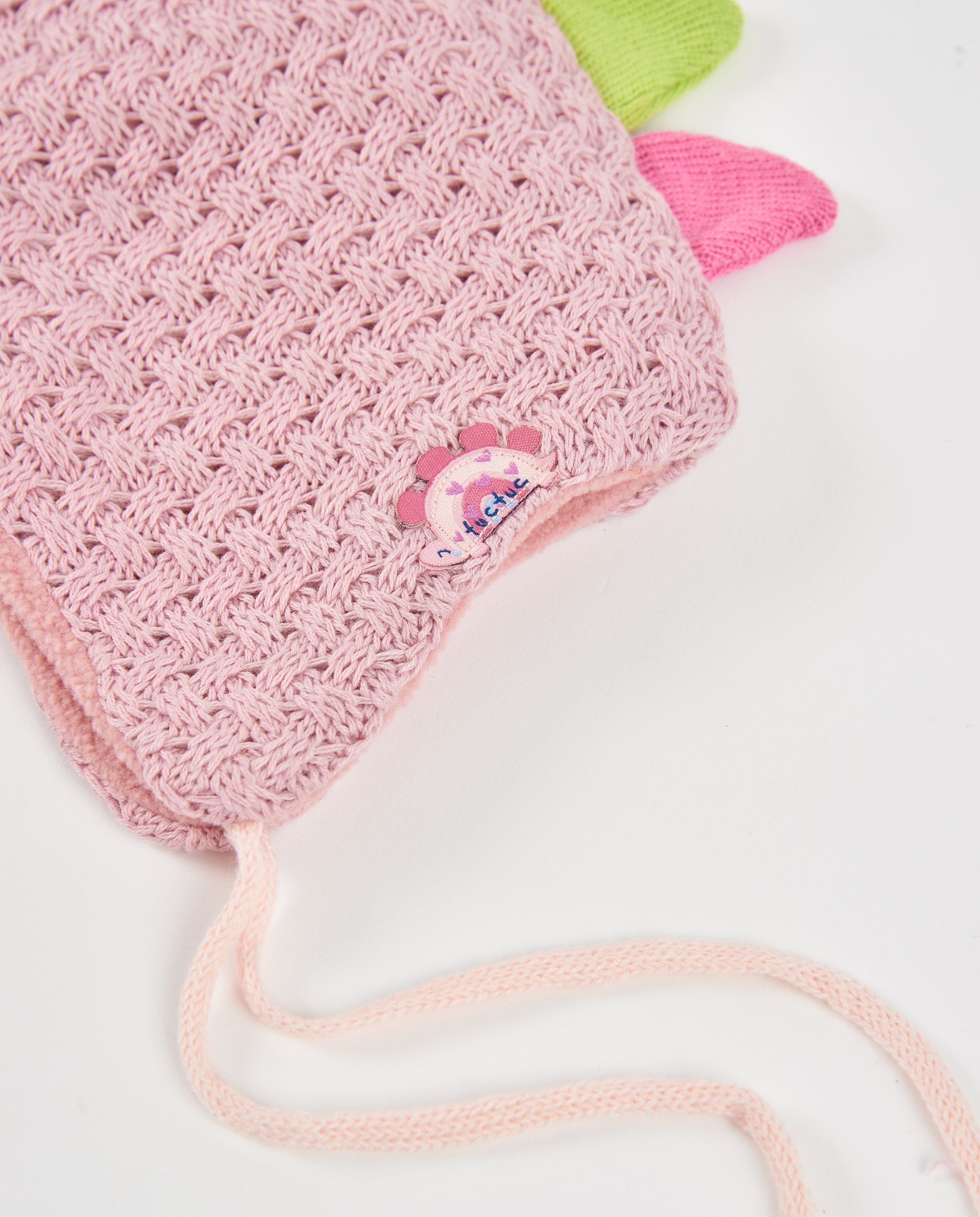 TucTuc Accessori cappellino neonato rosa dinosauro tricot