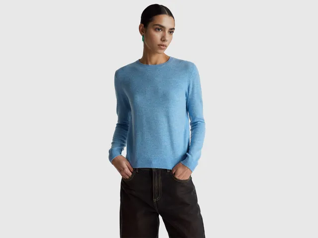 United Colors of Benetton Light Blue Maglione Lana Merino Taglia M