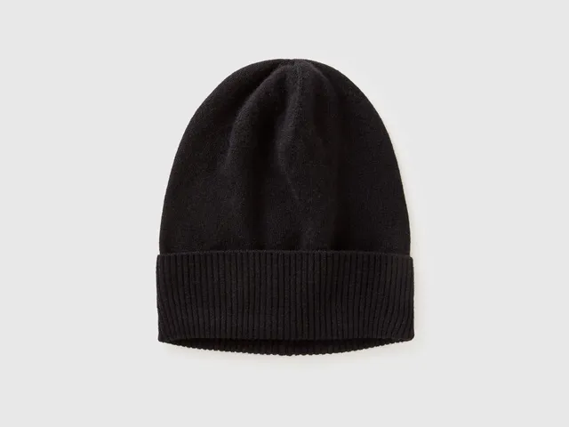 United Colors of Benetton Cappello Nero Lana Merino Taglia Unica