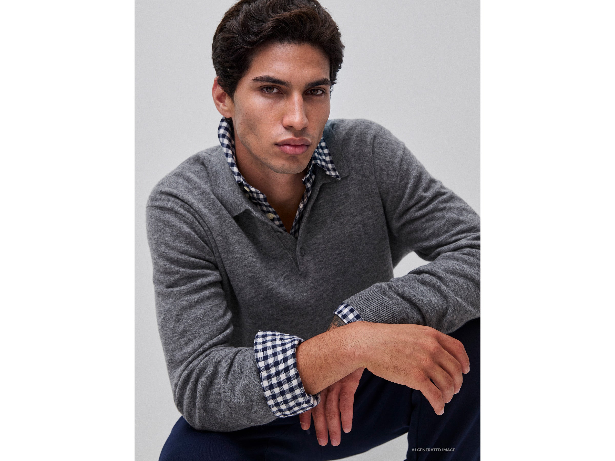 Benetton Polos polo grigio melange lana merino M