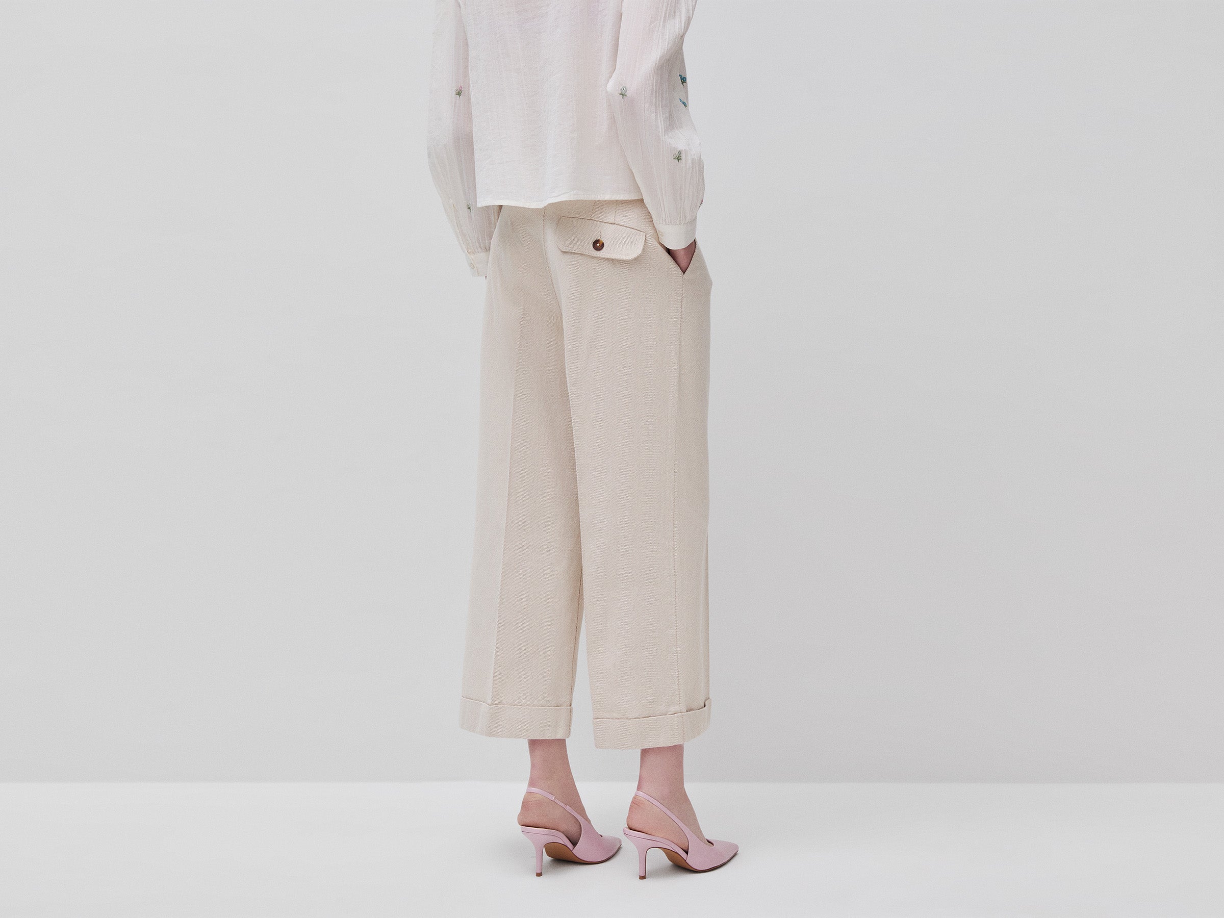 United Colors of Benetton Trousers pantalone largo cotone risvolto