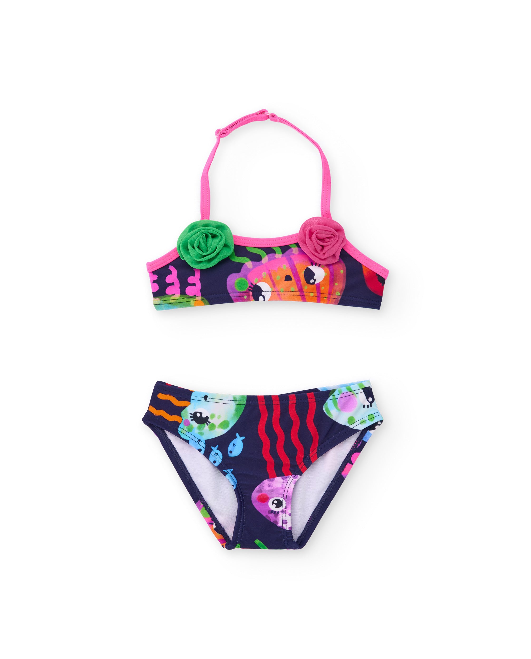 TucTuc Costumi bambina bikini navy fiori applicati