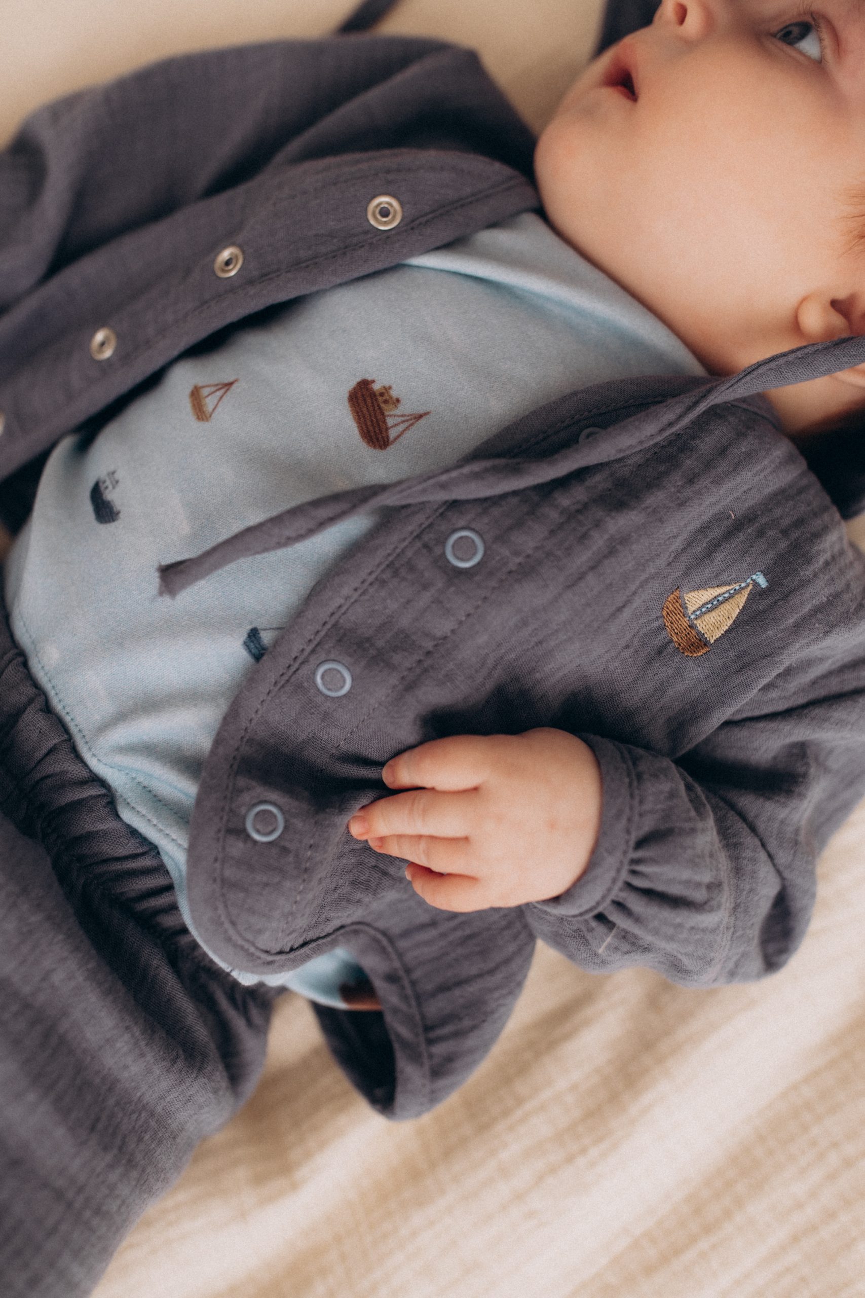 Woolly Organic Baby Jackets giacca mussola ricamata cotone bio