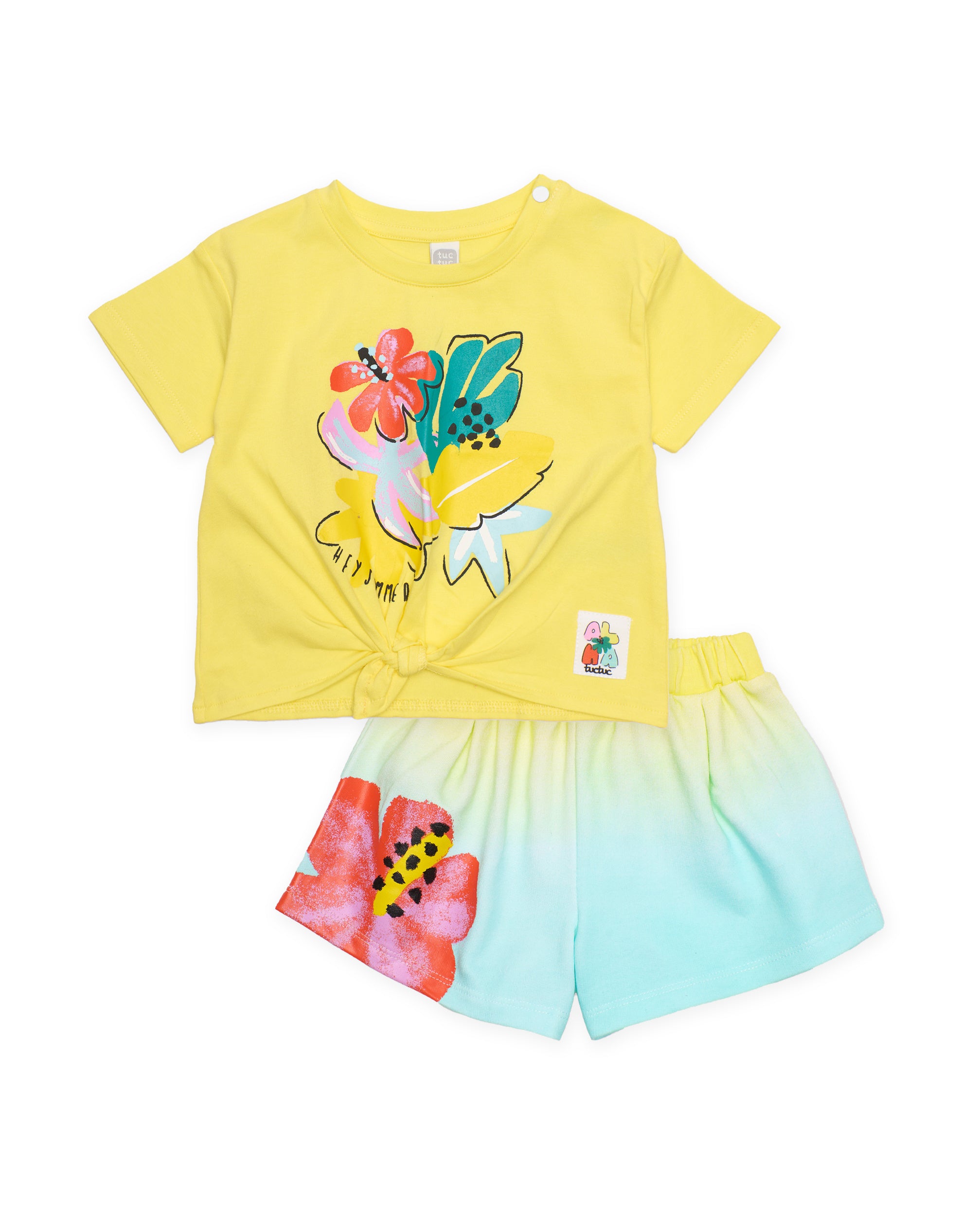 TucTuc Completi completo bambina giallo t-shirt e shorts floreale