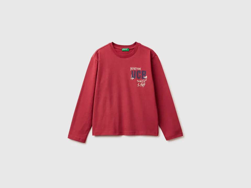 United Colors of Benetton T-Shirt Cotone Bio Maniche Lunghe Logo S