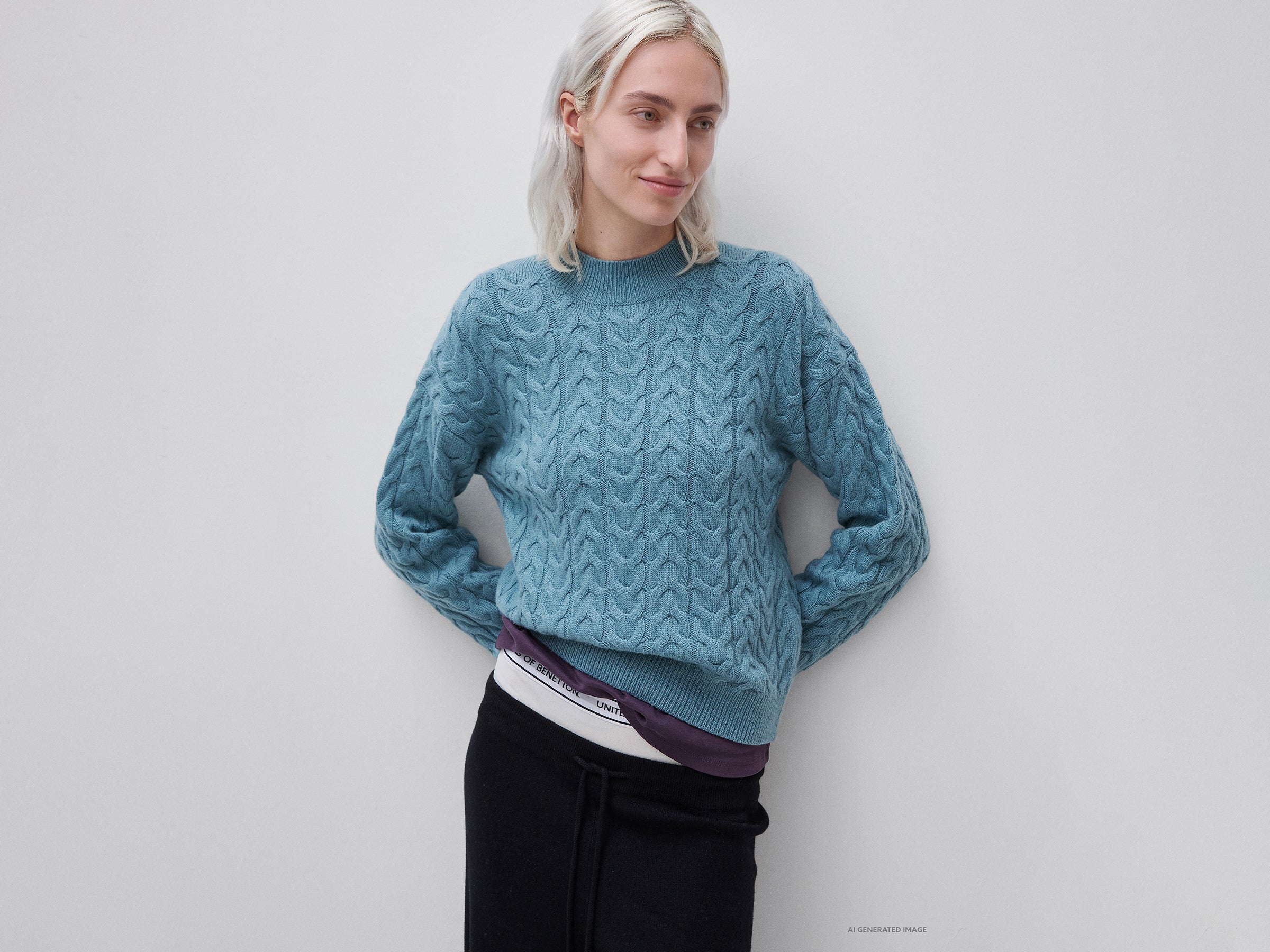 United Colors of Benetton maglione trecce collo alto lana taglia M
