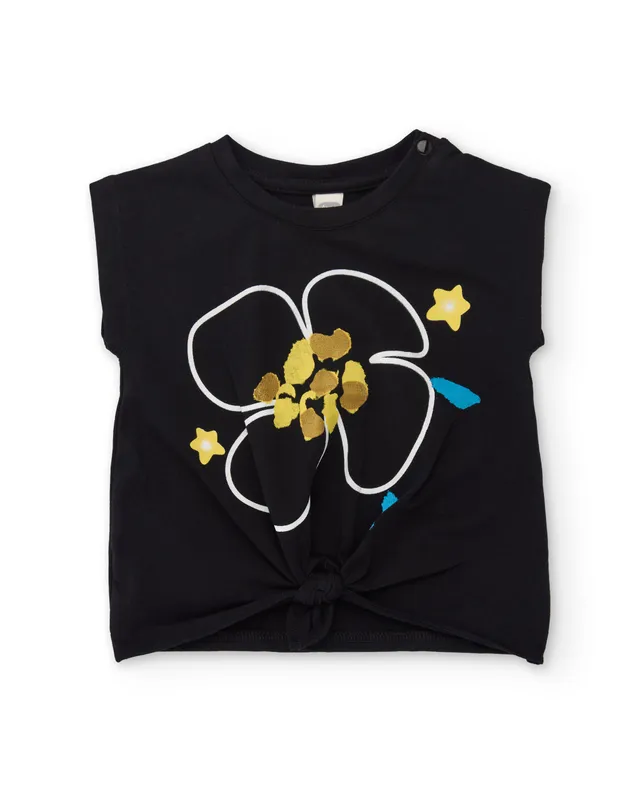 TucTuc Magliette T-Shirt Nodo Nera Bambina Floreale