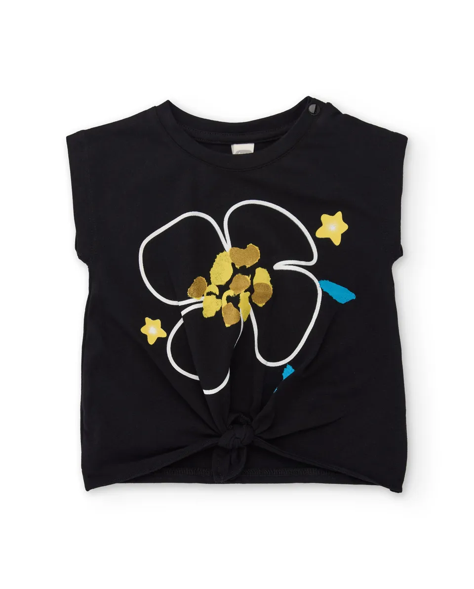 TucTuc Magliette T-Shirt Nodo Nera Bambina Floreale