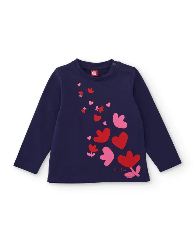 TucTuc Magliette maglietta bambina blu cuori maniche lunghe