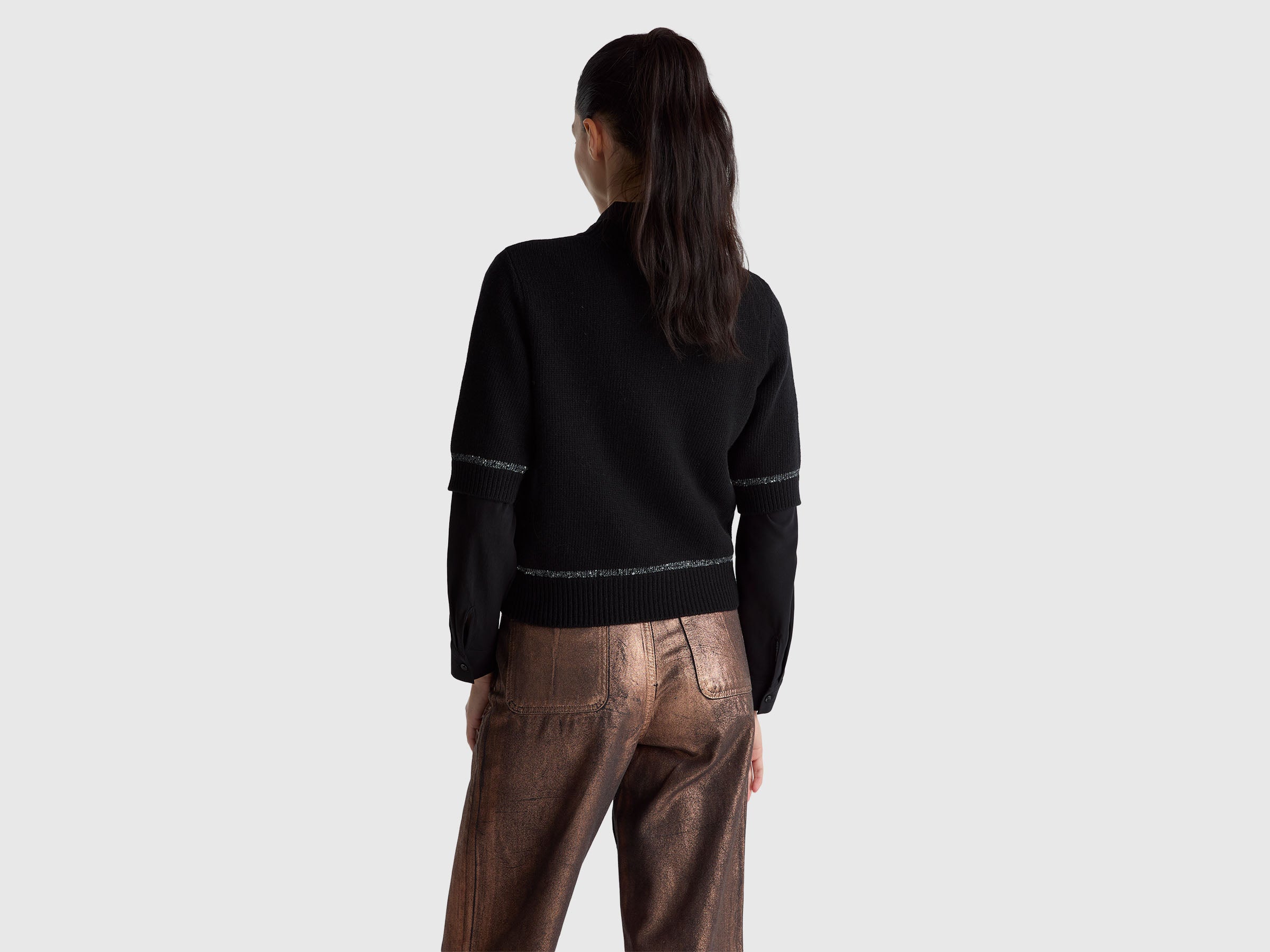 United Colors of Benetton Maglione collo manica corta paillettes M