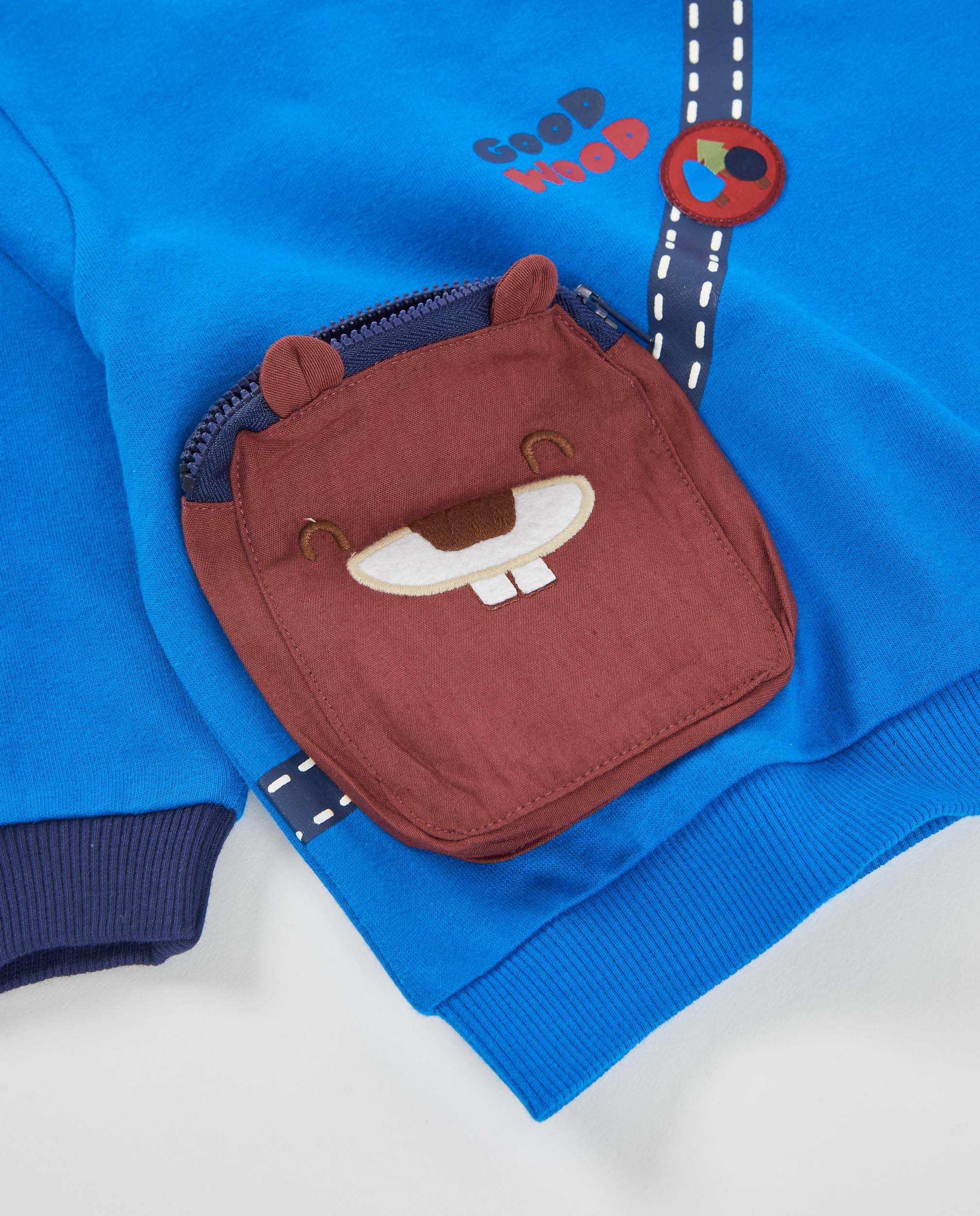 TucTuc Felpe Felpa bambino blu senza cappuccio marsupio