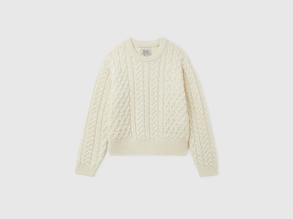 United Colors of Benetton Cable Knit maglione lana trecce bambino